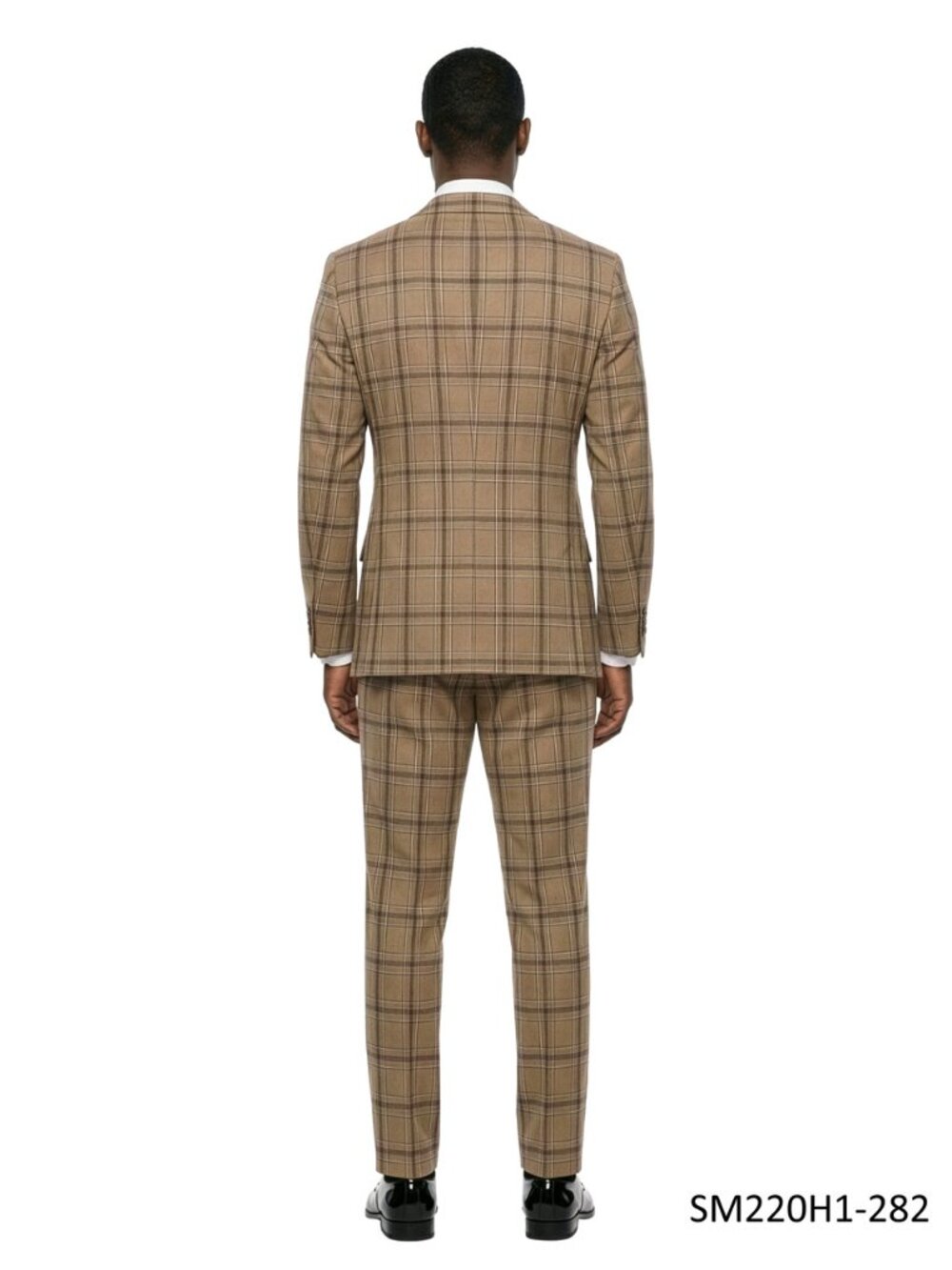 Tan Plaid Peak Lapel 3 Piece Stacy Adams Men's Suit - Picture 3 of 3
